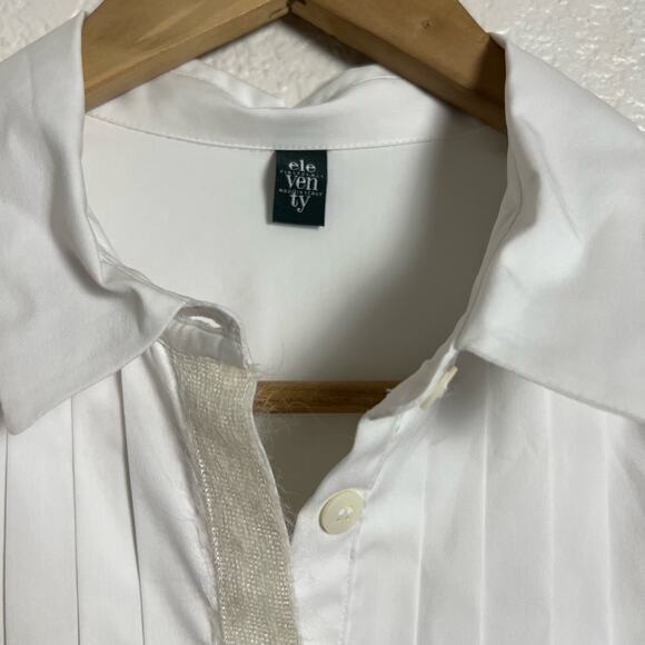 ELEVENTY Women's Solid White Pleated Bib Button Front Long Sleeve Shirt Size 8 - Picture 5 of 7